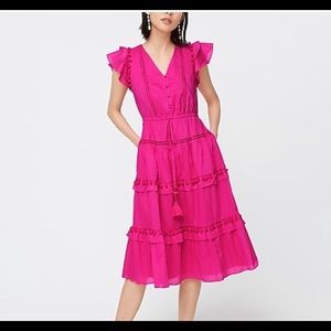 J. Crew Hot Pink Pom Pom Cotton Voile Midi Dress 2